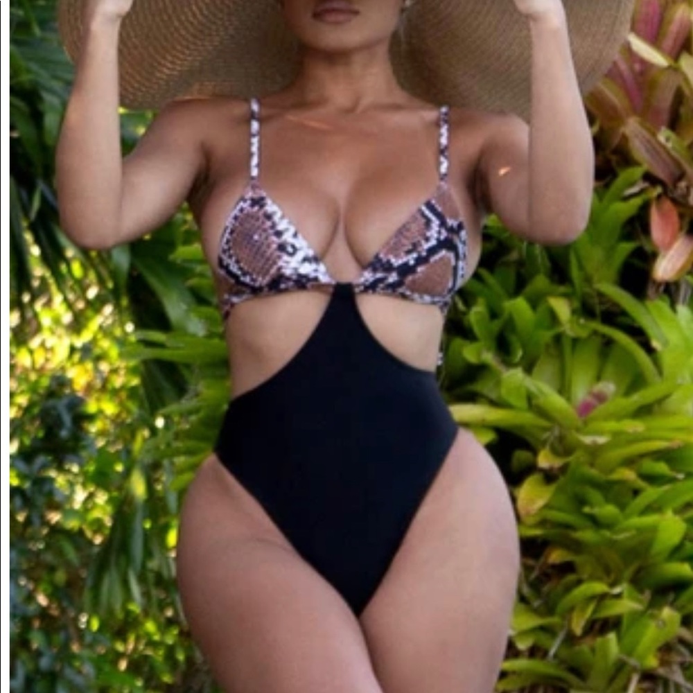 Snake and black monokini.